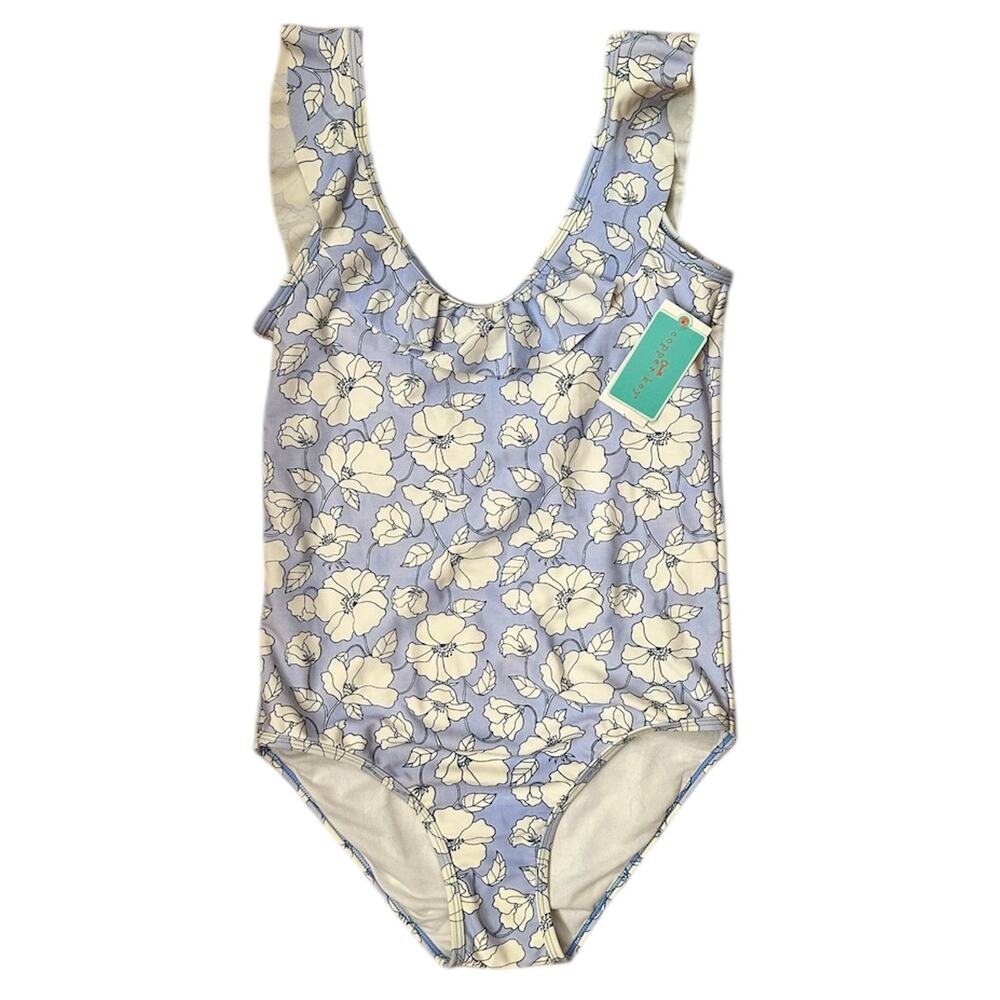 KIDS GIRLS SWIM Baby Blue & White Floral One Piece Swimming Suit – Size 5